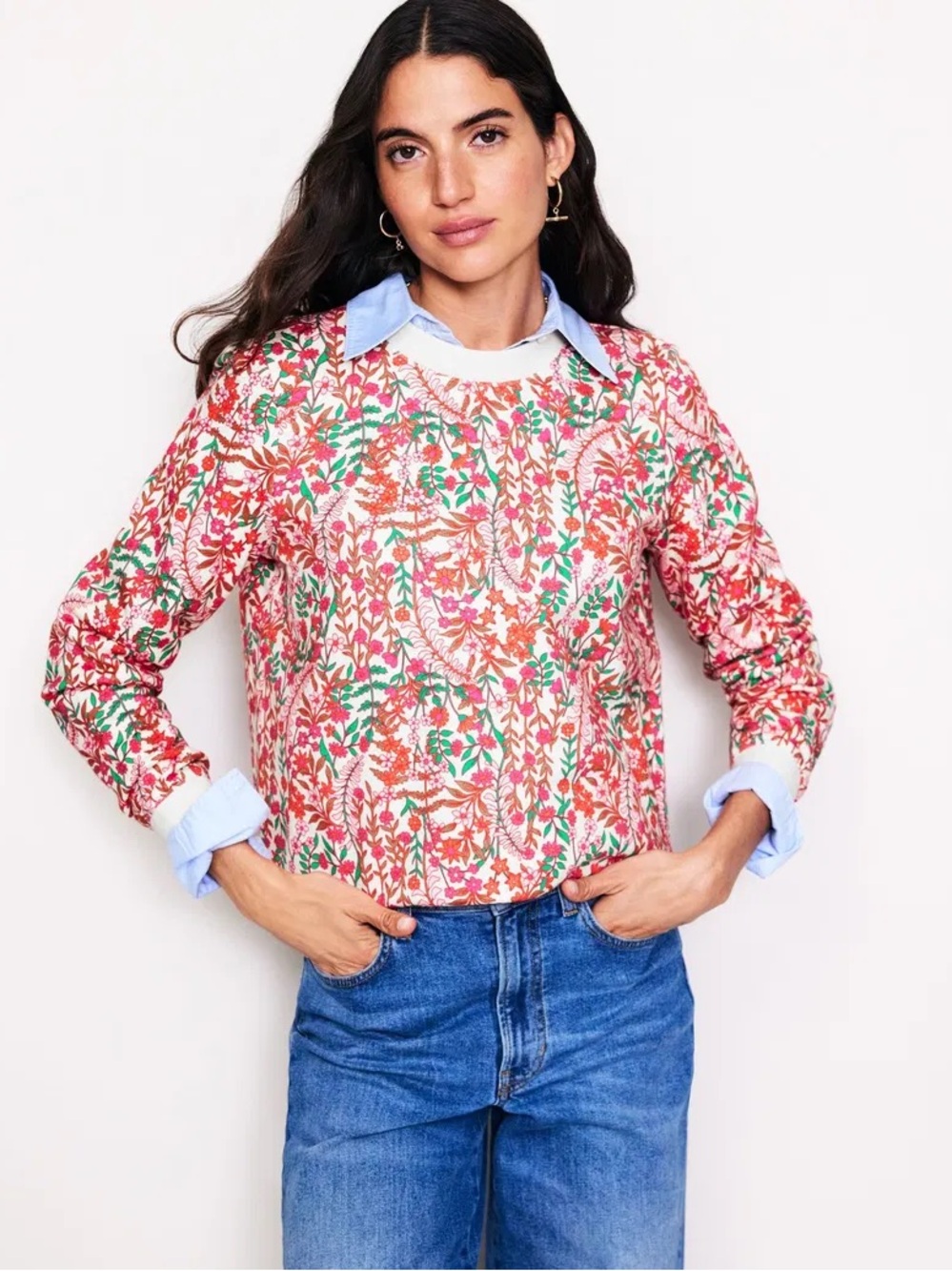 Boden Hannah Printed Floral Crewneck Sweatshirt
